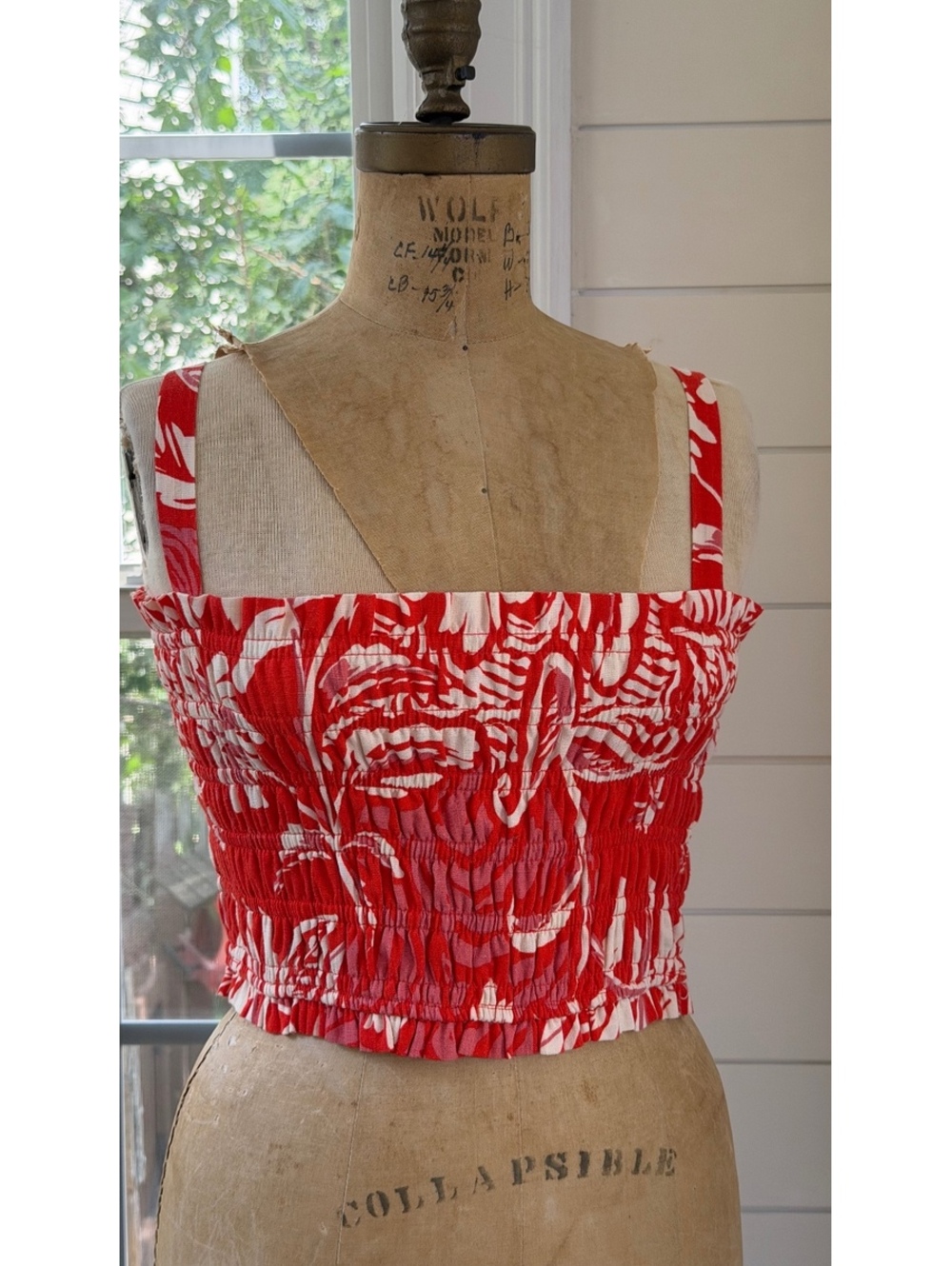 Paper Heart Linen Blend Croped Red Print Tube Tank Top Women’s Large Tropical